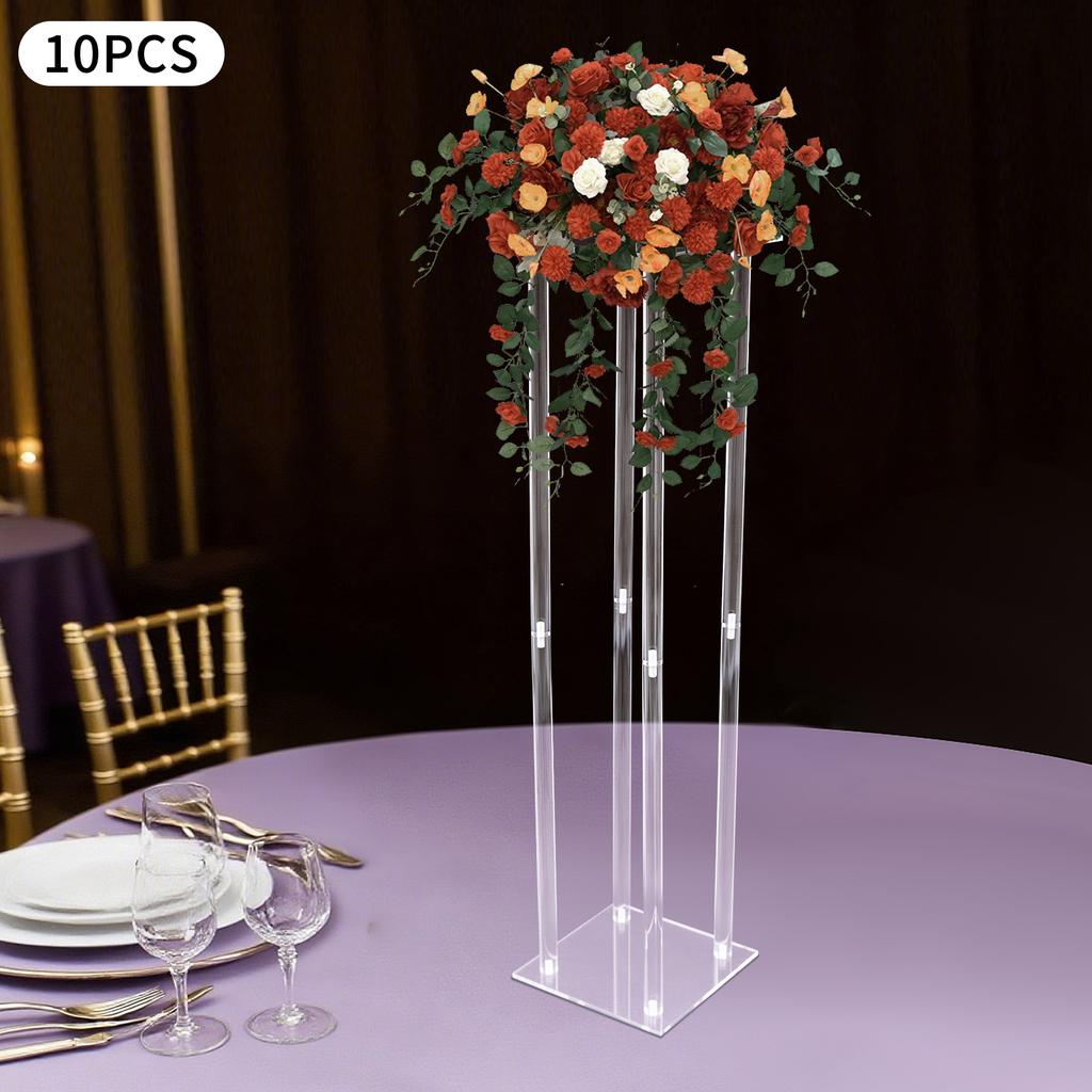 10pcs Acrylic Vase Set,23.6In Tall Clear Column Flower Vases for Wedding Centerpieces,Modern Geometric Table Decor Flower Stands