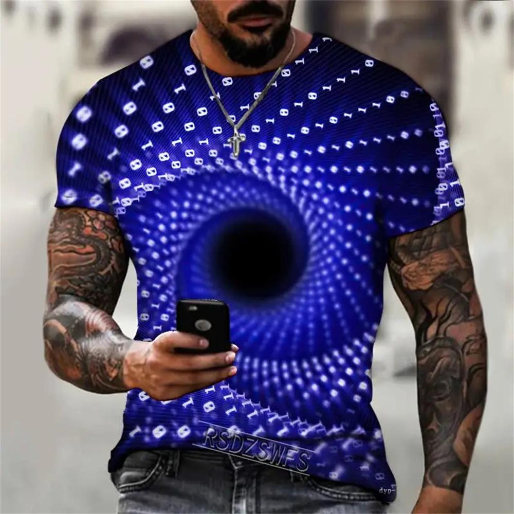 Nowa Letnia Męska Koszulka z Abstrakcyjnym Wzorem Moda Codzienna Drukowana 3D Luźna z Okrągłym Dekoltem Krótki Rękaw Uliczna Osobowość Duże Rozmiary Góry