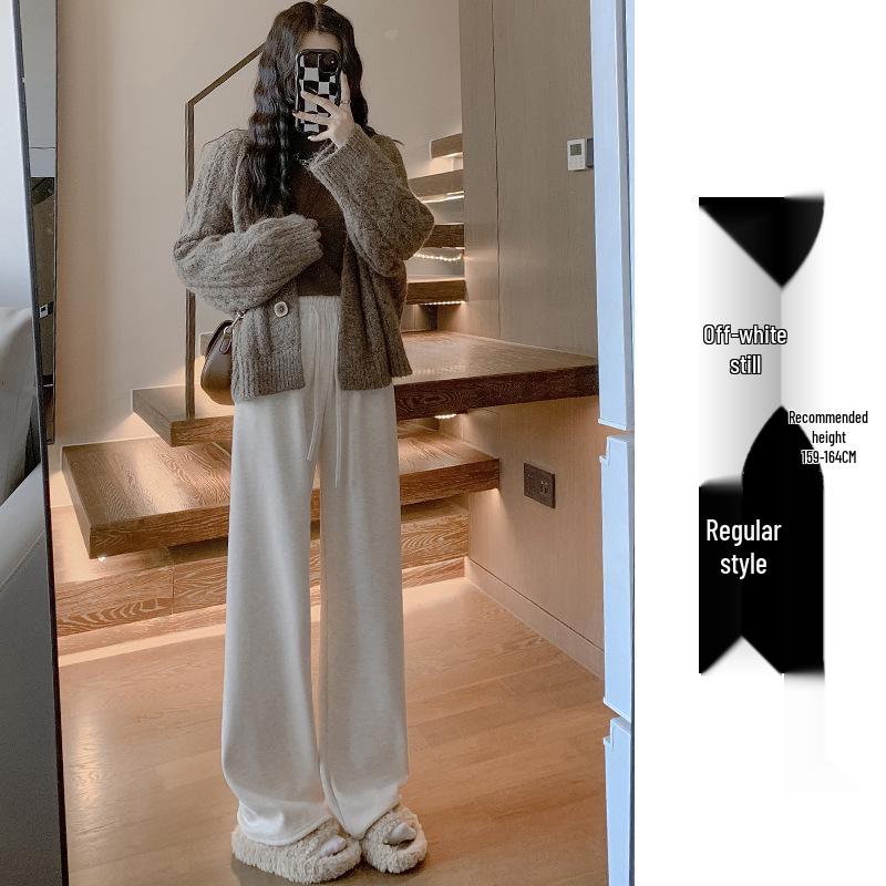 Women's High-Waisted Fleece-Lined Wide-Leg Rice Cotton Pants for Autumn/Winter 2025