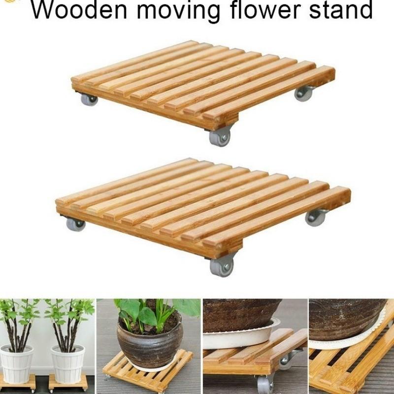 Household Garden Wooden Moving Flowerpot Base Movable Plant Pot Trolley 4 Wheels Rolling Base Trays Plant Stand
