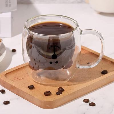 Tazza da caffè carina con manico, a forma di doppio orso, da 250 ml, trasparente, carina, per bere il latte, il succo, il tè, utensili isolati per caffè espresso