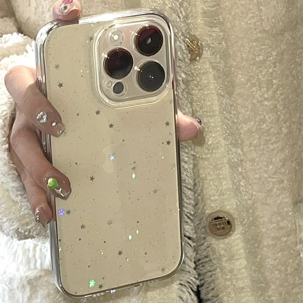 Bling Star Sequins Transparent Case For iPhone 15 14 13 12 11 Pro Max XR X XS Max 7 8 Plus Glitter Powder Sparkle Soft TPU Cover