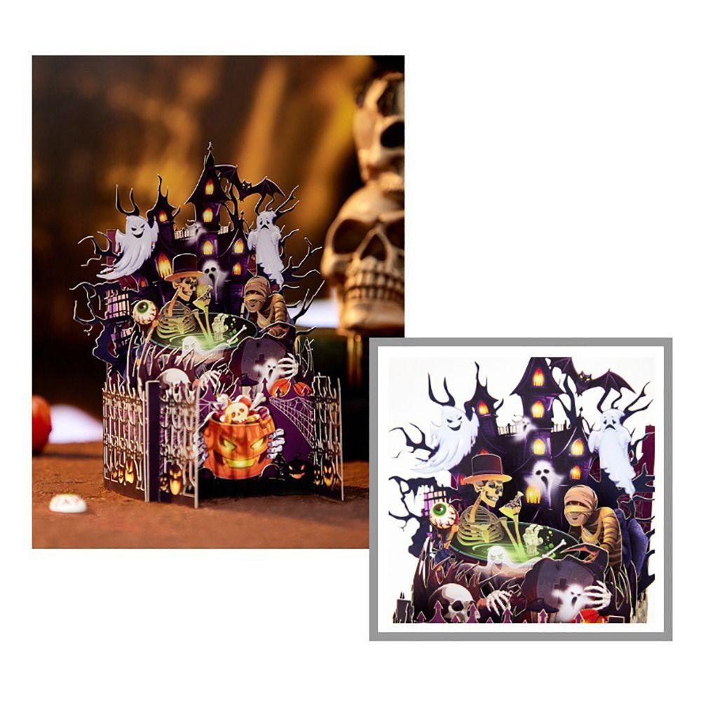 Cartoon Halloween Greeting Cards Ghost House Box Pumpkin Bat Spider Halloween Postcards Multicolor with Envelope
