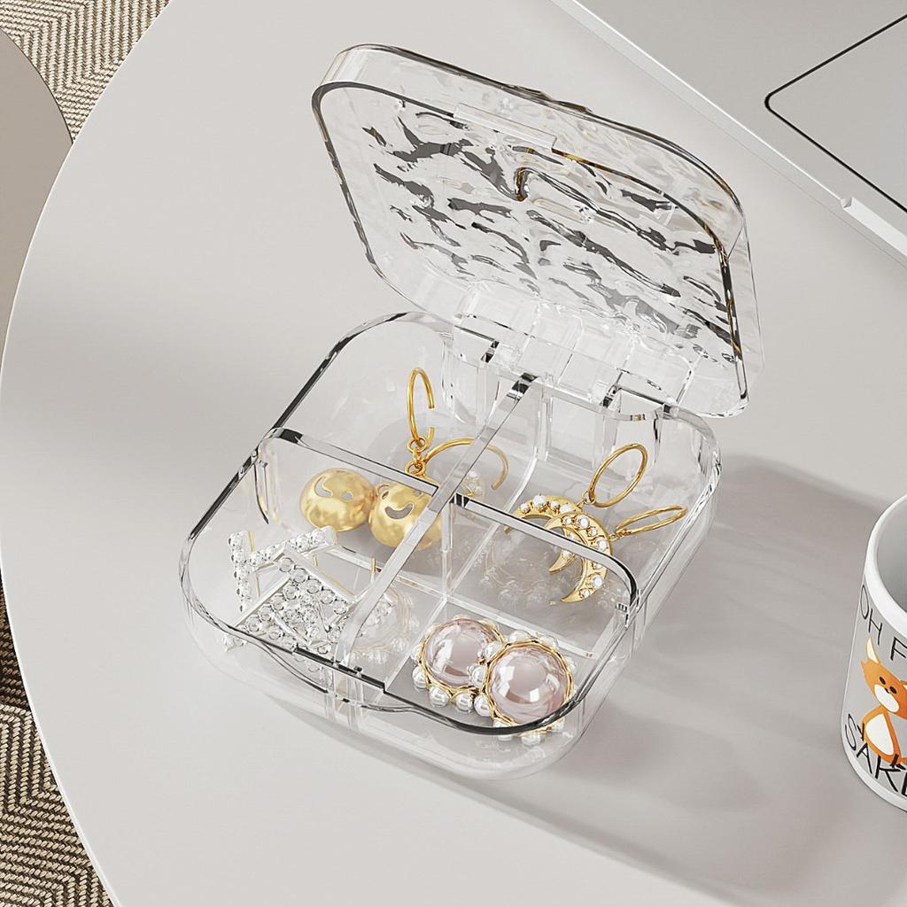 Grid Storage Box Sealed Mini Packaging Box Transparent Organizer Dustproof Bow Jewelry Box For Dresser Travel Jewelry Display