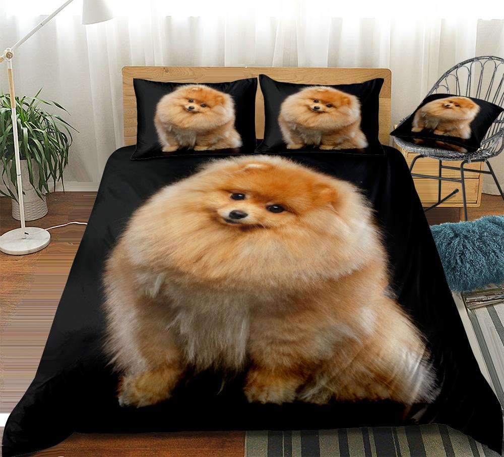 Pomeranian Dog King Queen Duvet Cover Puppy Bedding Set For Teens Adults Pet Animal Colorful Sky 2/3pcs Polyester Quilt Cover