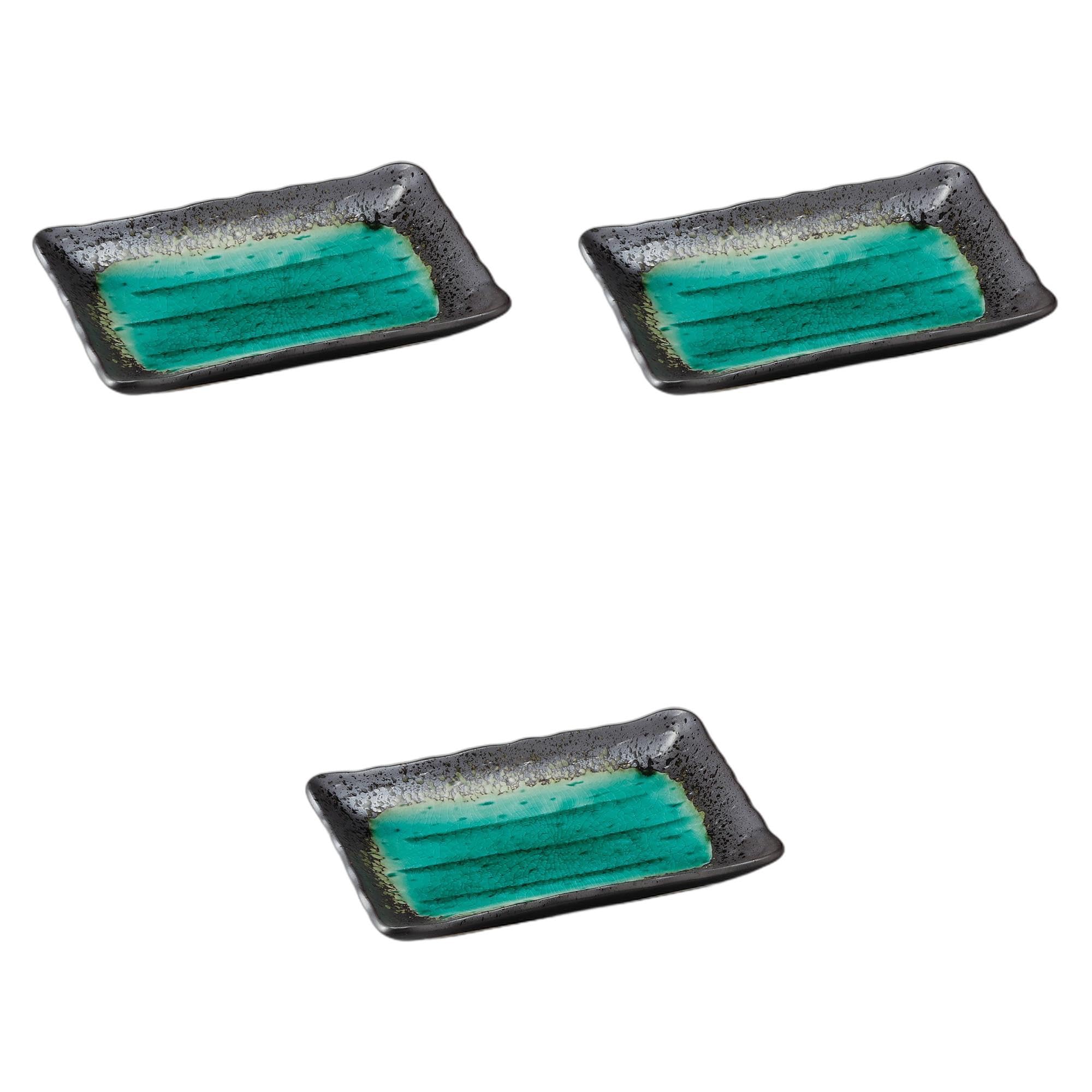 

Set of 3 Deep Sea Green Pottery Plates x x Pottery Setomonohonpo [21 14.2 3cm] Plates, Ceramic, зелёный