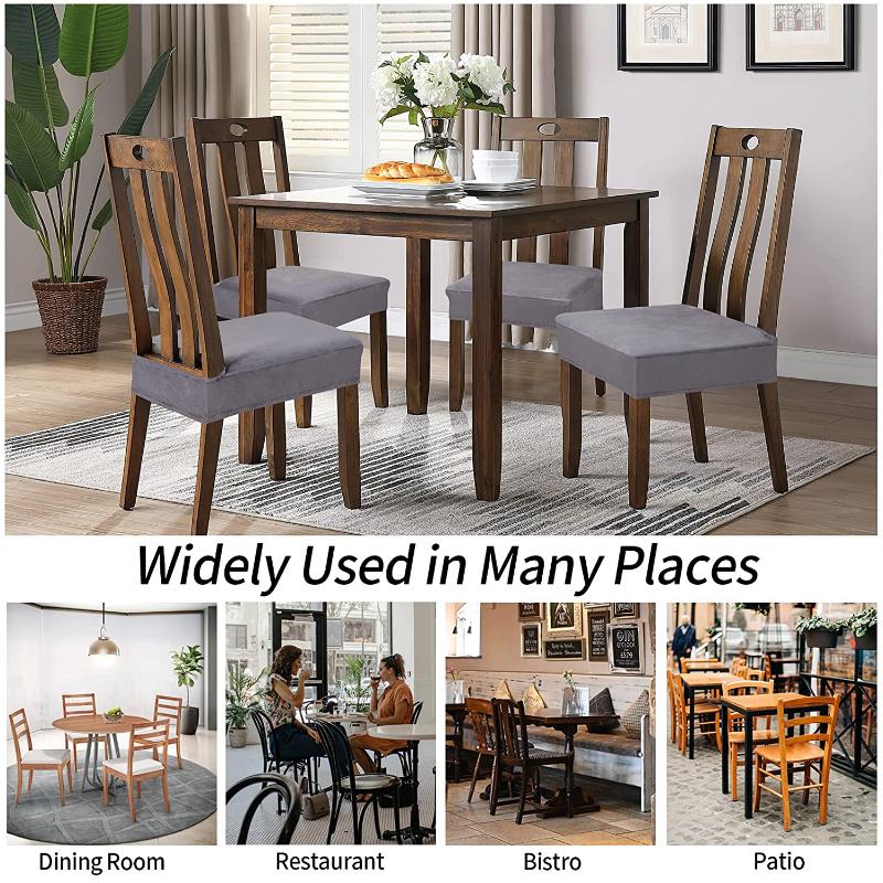 Velvet Chair Seat Covers Removable Washable Anti-Dust Stretch Spandex Dining Room Upholstered Chair Seat Slipcovers