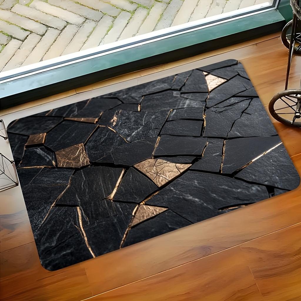 Luxury Black Gold Marble Bathroom Rug Non-Slip Safety Bathroom Dry Area Modern Home Decor
