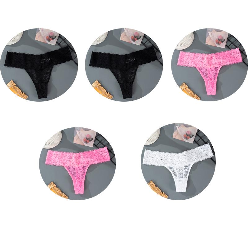 5 piezas M-2XL de talla grande bragas en Tanga para mujer ropa interior de encaje Floral ropa interior transparente para mujer lencería femenina