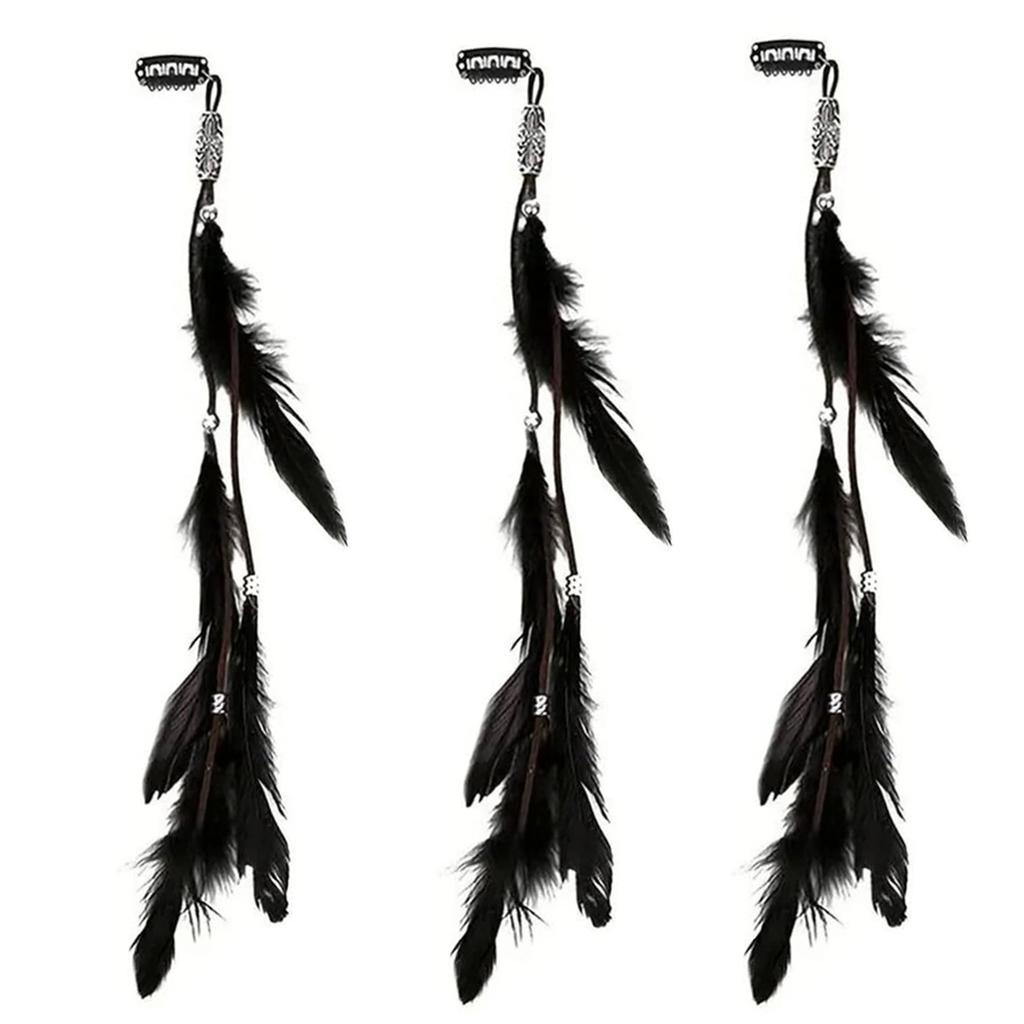 3/6 Pieces of Vintage Bohemian Tassel Hair Clips with Faux Feather Hairpins for Women, Black Accessories Suitable for Parties, Balls, Oversea