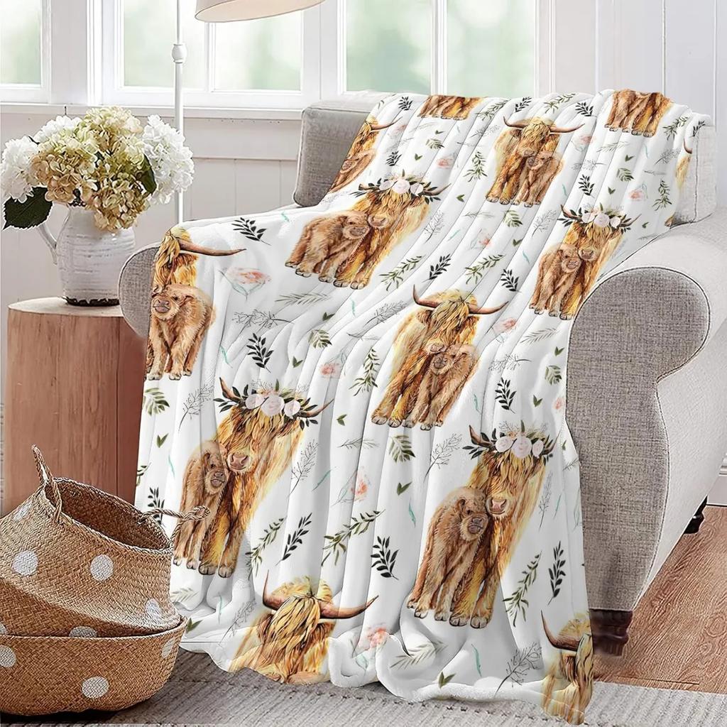 Hochlandkuh-Print Decke und Überwürfe Niedliches Bauernhoftier Kuh Geschenke Weiche Warme Bettwäsche Decke für Mädchen Kinder Erwachsene Sofa Reise