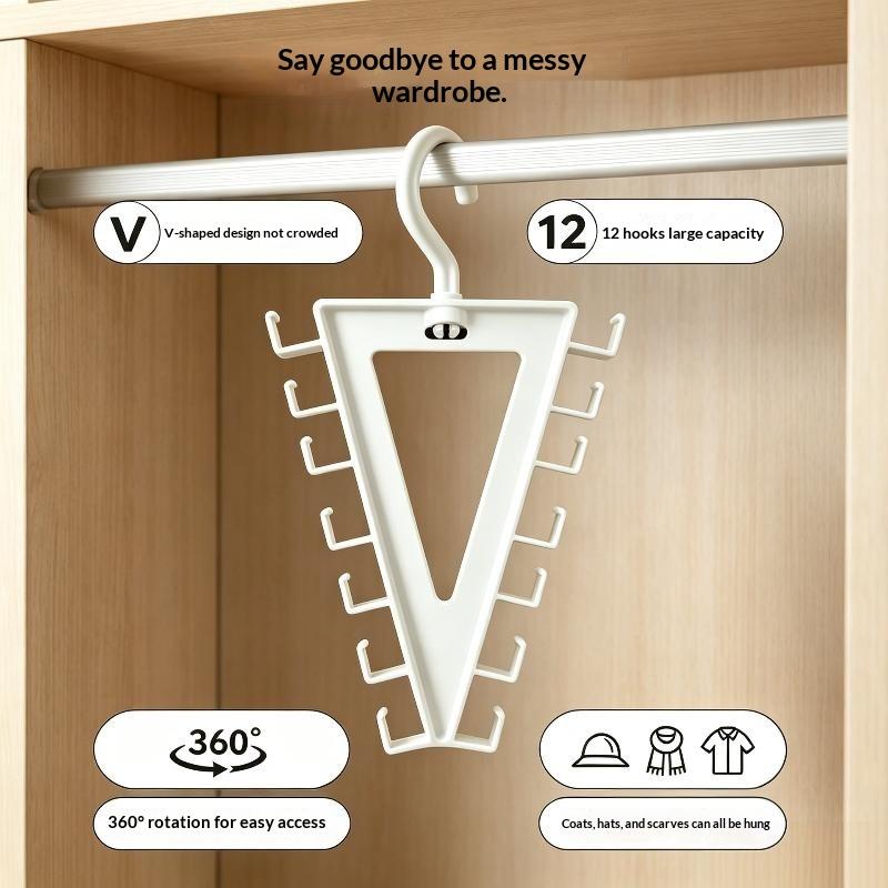Over Door Hanger Organizer 1/2 Pack White V-Shaped 12 Hooks 360° Rotation for Small Space Clothes Storage