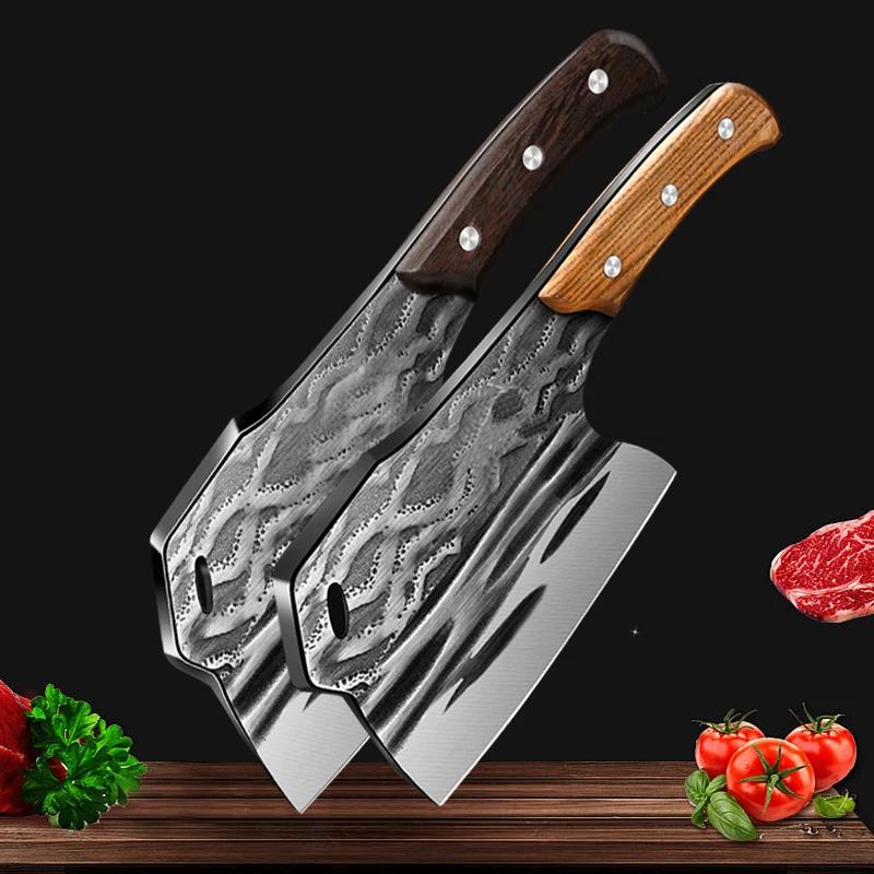 Kitchen Butcher Knife Chopping Bone Knife Household Vegetable Slicing Cleaver High Carbon Steel Cooking Chef Knife Wooden Handle