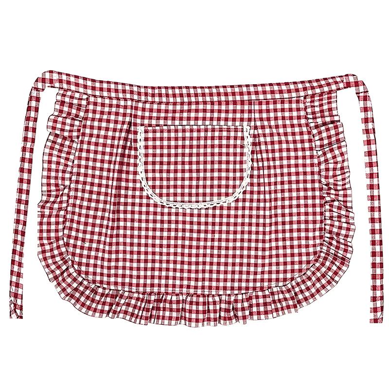 Apron Square Check Half Waist Apron Cotton Material Stain Resistant Breathable Home Cooking Work Clothes Kitchen Accessories