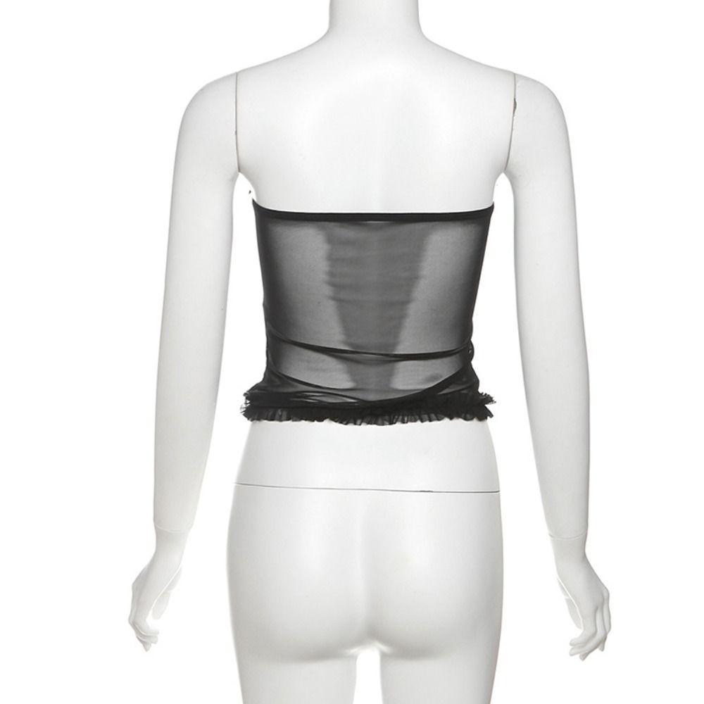 Sleeveless Women Mesh Corset Wrap Chest Suspender Vest Elegant Slim Crop Tops Spring Summer