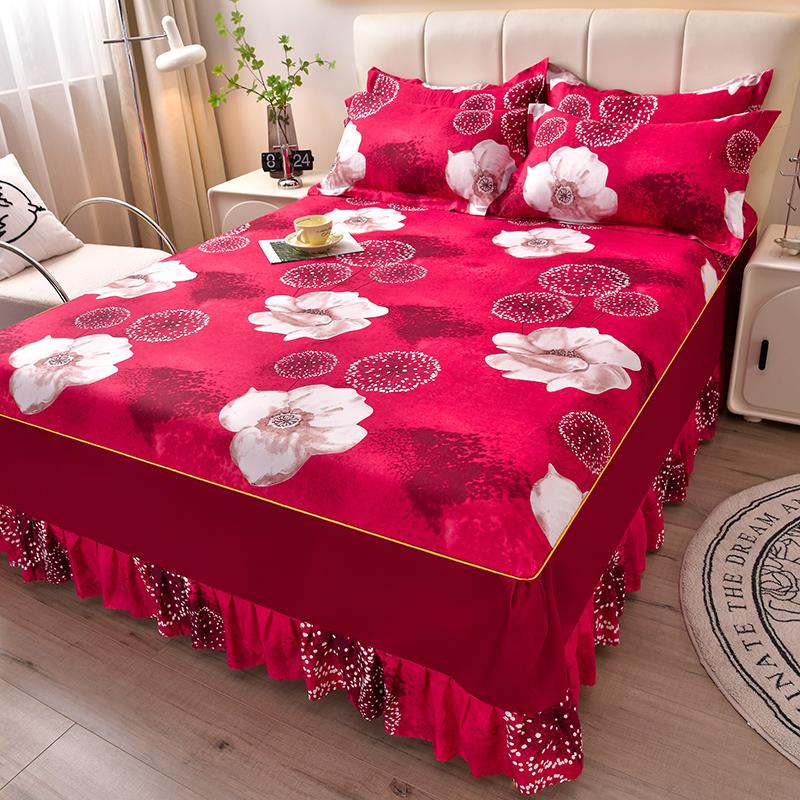 Floral Style Bed Skirt Skin-friendly Bed Covers Non-slip Mattress Protectors Roupa De Cama Printed Bedspread (No Pillowcase)