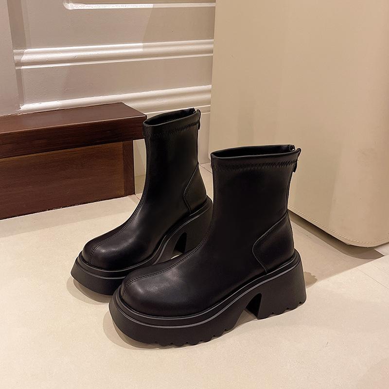 

Retro versatile heightening British style thick-soled Martin boots women s 2025 new autumn small slim short boots 35 чёрный