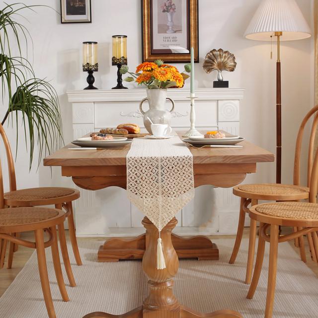 Romantic Vintage Woven Cotton Linen Table Runner Handmade Tassel For Wedding Party Dining Table Decoration Length 100cm