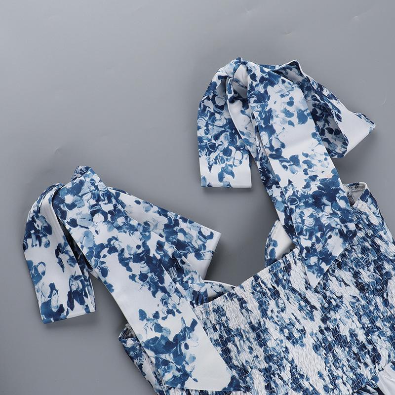 Summer 2025 Sexy A-Line Lace-up Print Dress - Vacation Style, Slimming Fit for Women