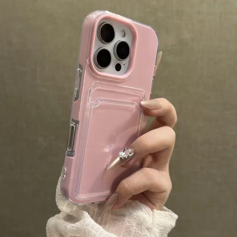 Luxury 2in1 Card Bag Candy Phone Case For iPhone 11 12 13 14 15 16 Pro Max TPU+PC Shockproof Bumper Back Cases Cover