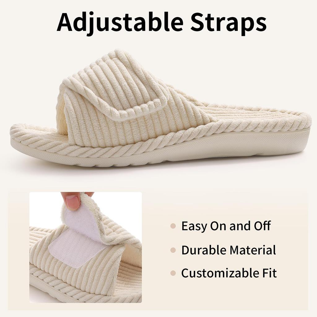 Fashion Comwarm Orthopedic House Slippers For Women Adjustable Indoor Slippers Fashion Open Toe Corduroy Bedroom Slides Fur Cotton Shoes