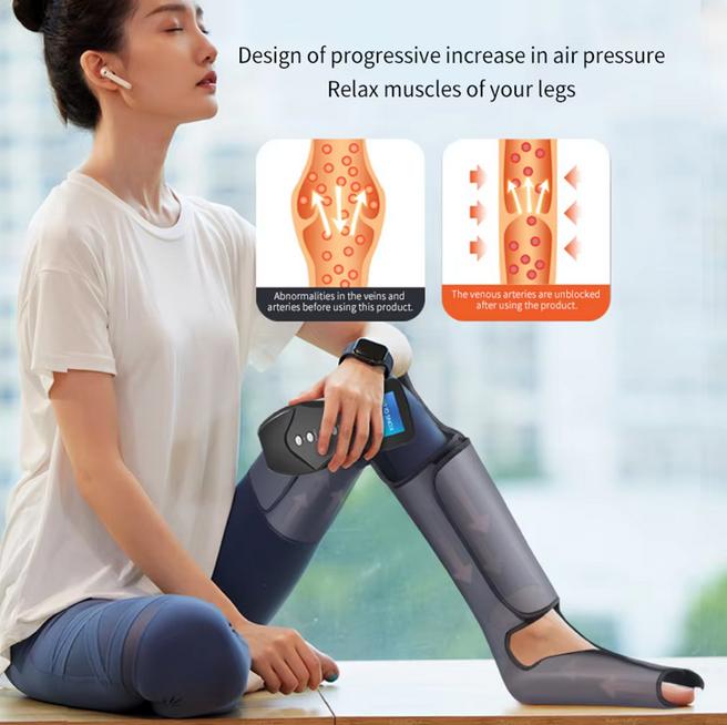 Pressotherapy Leg Massager 2000mAh - Portable Air Compression Massage for Calves & Thighs - Muscle Recovery & Pain Relief