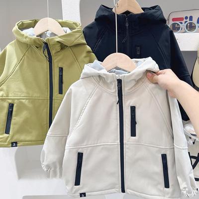 Autumn Winte Students Boys Hooded Integrated Velvet Coats Zipper Thickened Kid Boys Outerwear Patched Children Boy Jackets