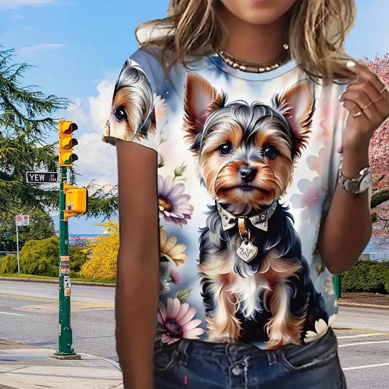 Fashion Women Raccoon Snow Mountain Dog Print T Shirt Funny Casual O-neck Short Sleeves T-shirt Summer Female Tee Shirt