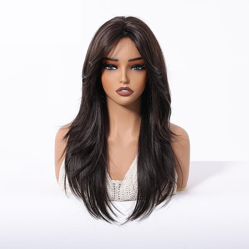 Women's Fashion Long Wavy Wig, Side-Swept Bangs High-Temperature Fiber Synthetic Hairpiece