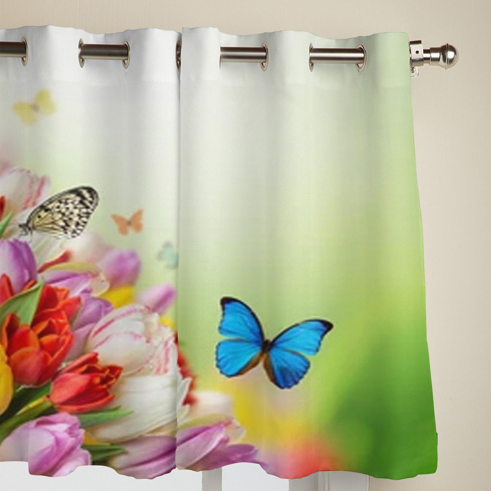 Букет тюльпанов цветы с бабочками оконные шторы для гостиной роскошный декор спальни — фото 3
