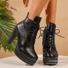 Schwarze Schnürung Super Hohe Absätze Stiefeletten Damen Mode Dicke Absatzschuhe Leder Kurze Stiefel Mujer Klobiger Plateau Stiefel 36-43