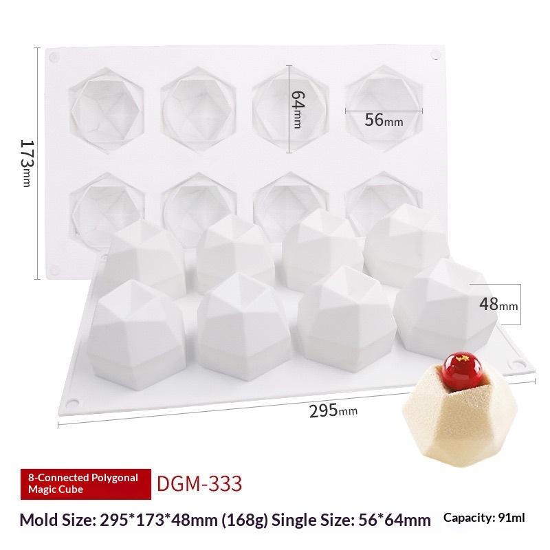8 Cavity Diamond Polygonal Silicone Cake Mold French Dessert Mousse Pastry Tray Candle Mould Muffin Sweety Baking Tools