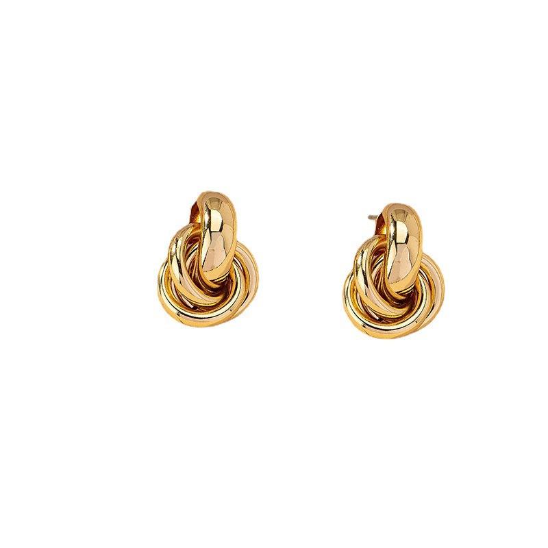 European-American Style Gold Geometric Twisted Hoop Earrings | Niche Design, Fashionable Multi-Layer Accessory