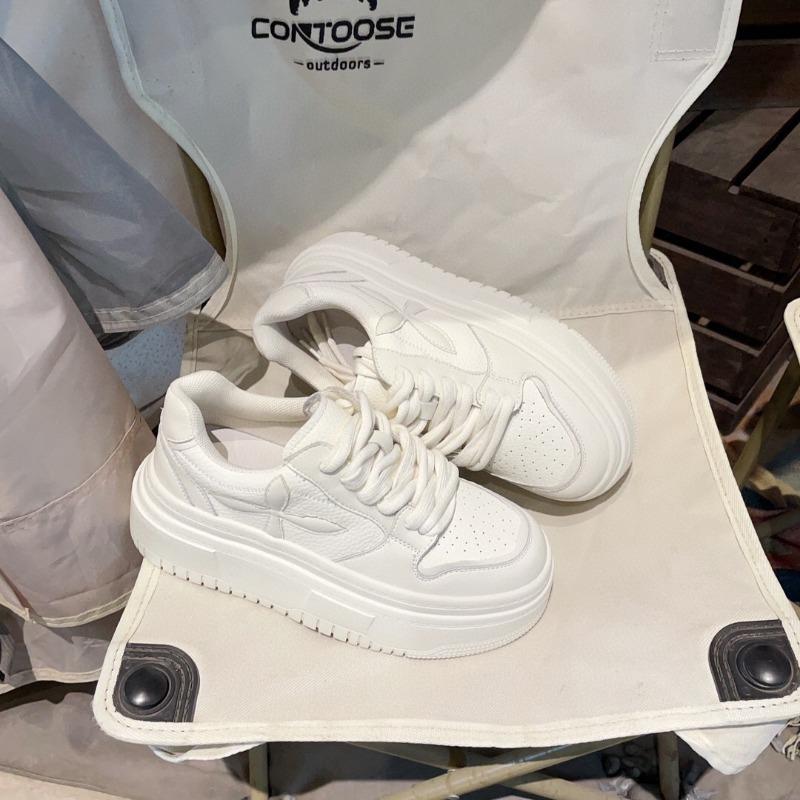 2024 New Leather Women's White Casual Sneakers Breathable Woman Vulcanize Sport Walking Running Platform Flats Shoes White