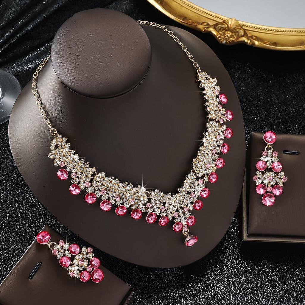Latest Stylish Design Fancy Wedding Party Crystal Diamonds Necklace Jewellery Set for Women