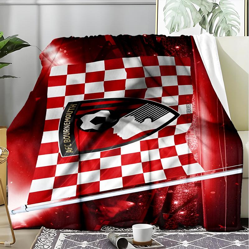 1PC Soccer Ball Afc Crest Printed Soft Flannel Blanket Throw for Adult Bedroom Living Room Sofa Camping Travel Fan Gifts Christmas Gifts