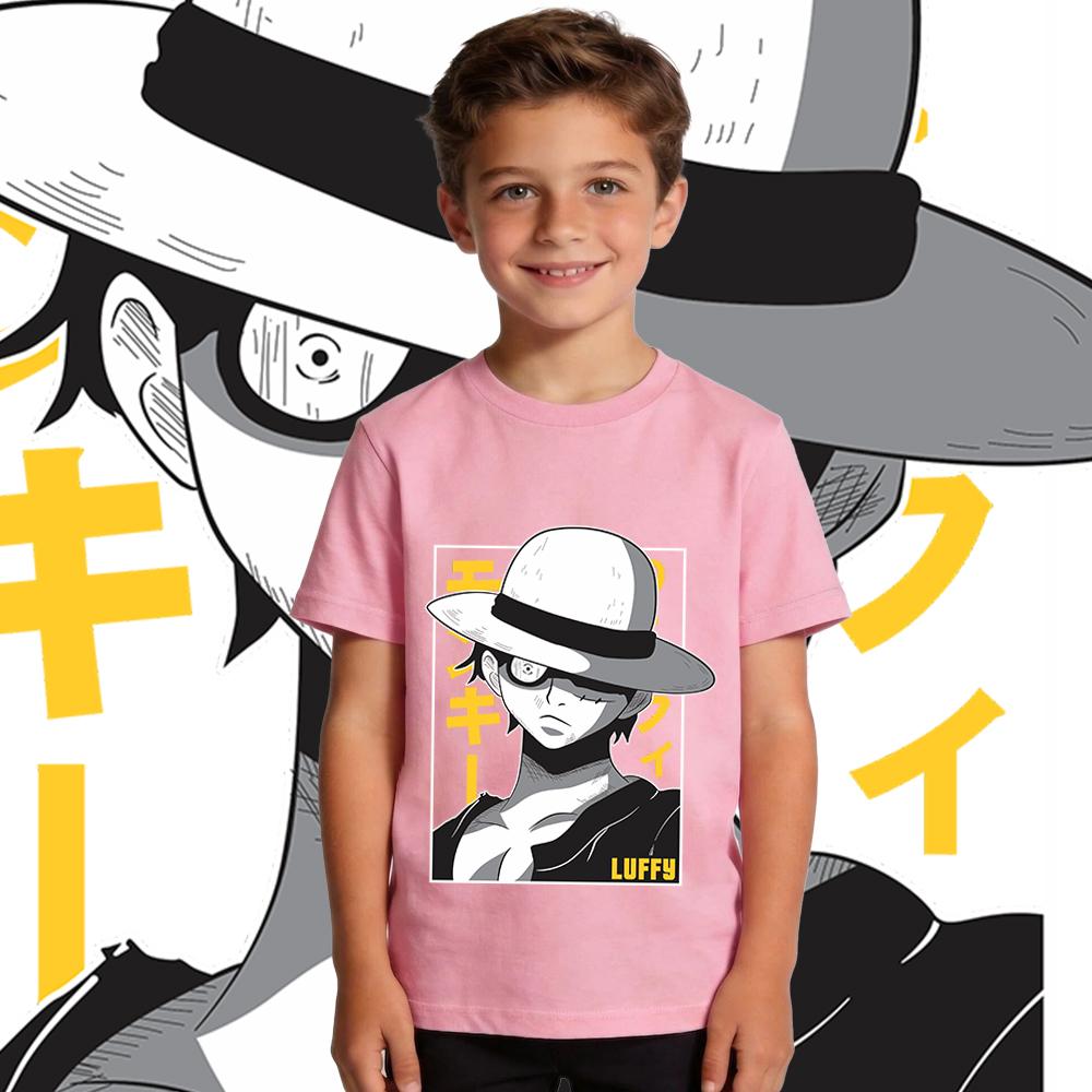 One Piece Luffy Print Tee 100 Cotton T Shirt for Boys and Girls Kids Casual Wear Soft Fabric Summer Short Sleeve
