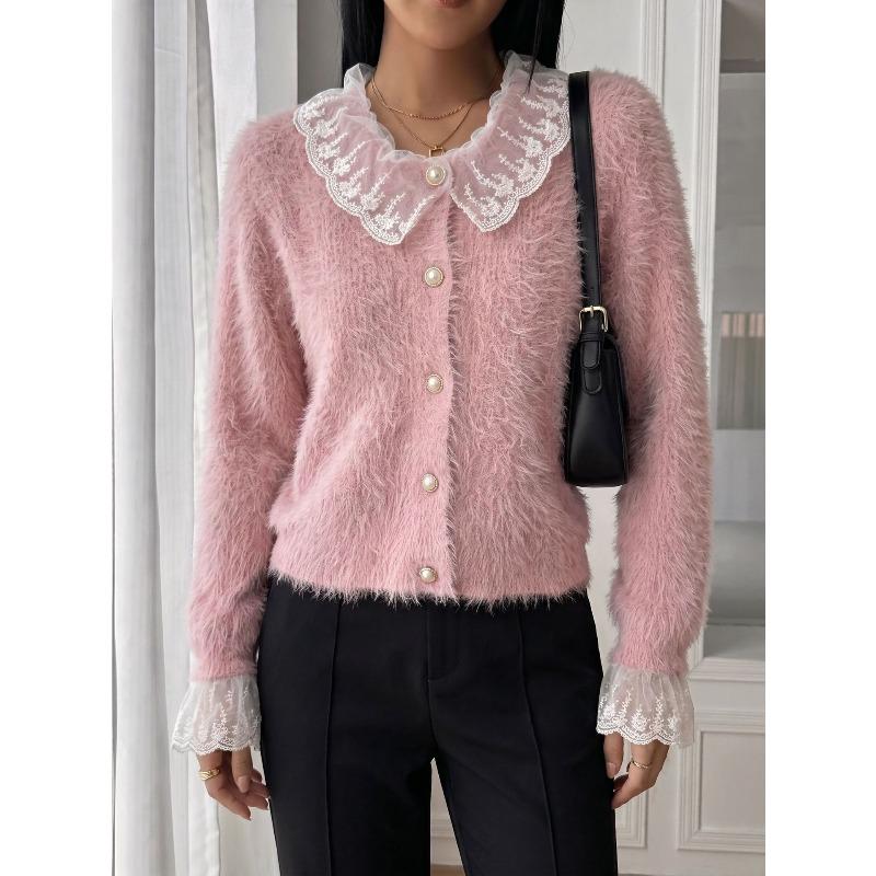 TIFICY Women's Fashion Casual Fall Winter Flower Pattern Print Long Sleeve O-Neck Sweaters