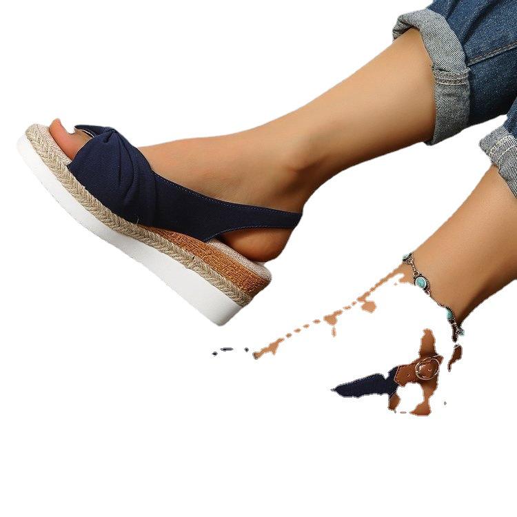 Plus Size Hemp Rope Bow Wedge Heel Sandals for Women, 2022