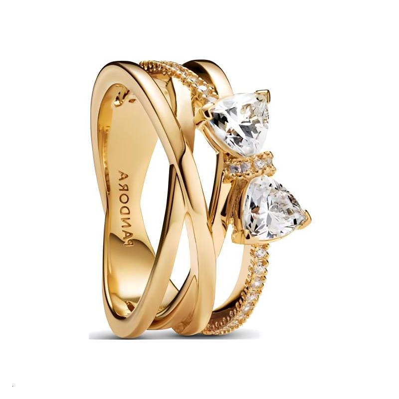 Pandora Starlight Bow Staggered Circle Synthetic Cubic Zirconia Ring Women's Gold 163511C01