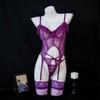 Sexy Purple Hollow Steel Ring Bra Perspective Sexy Lace Suit Women's Free Open Crotch Onesie