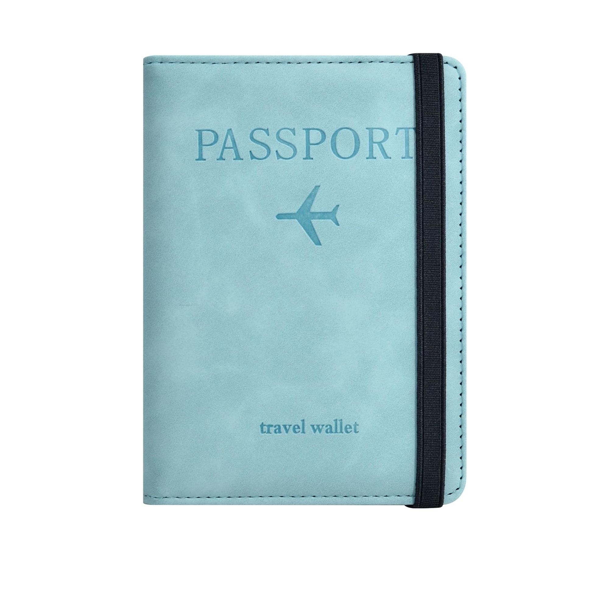 

Passport Holder, with Credit Card Slot and Boarding Pass Slot Combo, Travel Wallet Case Book Travel Must Have, RFID Blocking Lea світло-синій колір