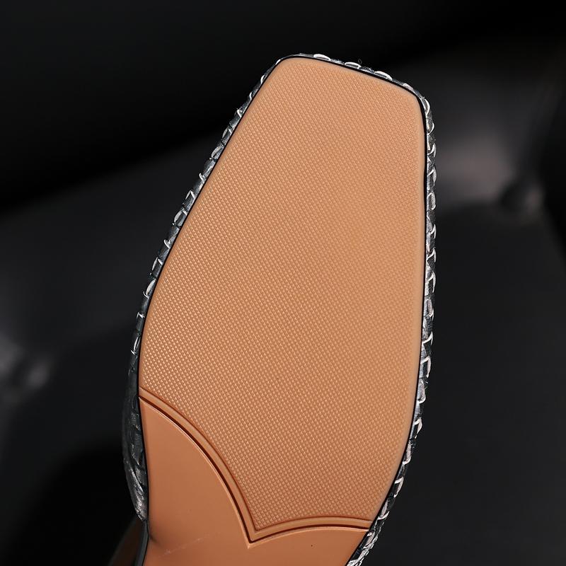 Fashion Women's New Spring/Summer Square Headed Elastic Belt with Genuine Cowhide Square Plaid Low Heel Large Headed Muller Slippers