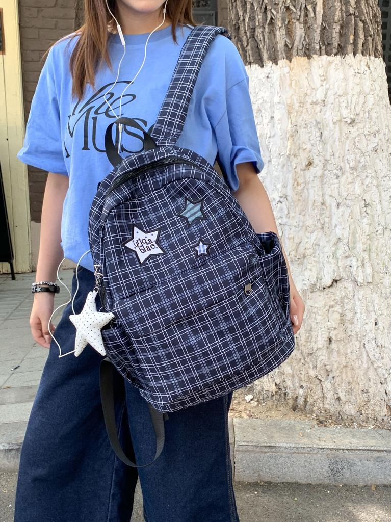 Schoolbag Japanese Niche Polka Dot Plaid Star Backpack College Student Large Capacity Lightweight Schoolbag Travel Backpack