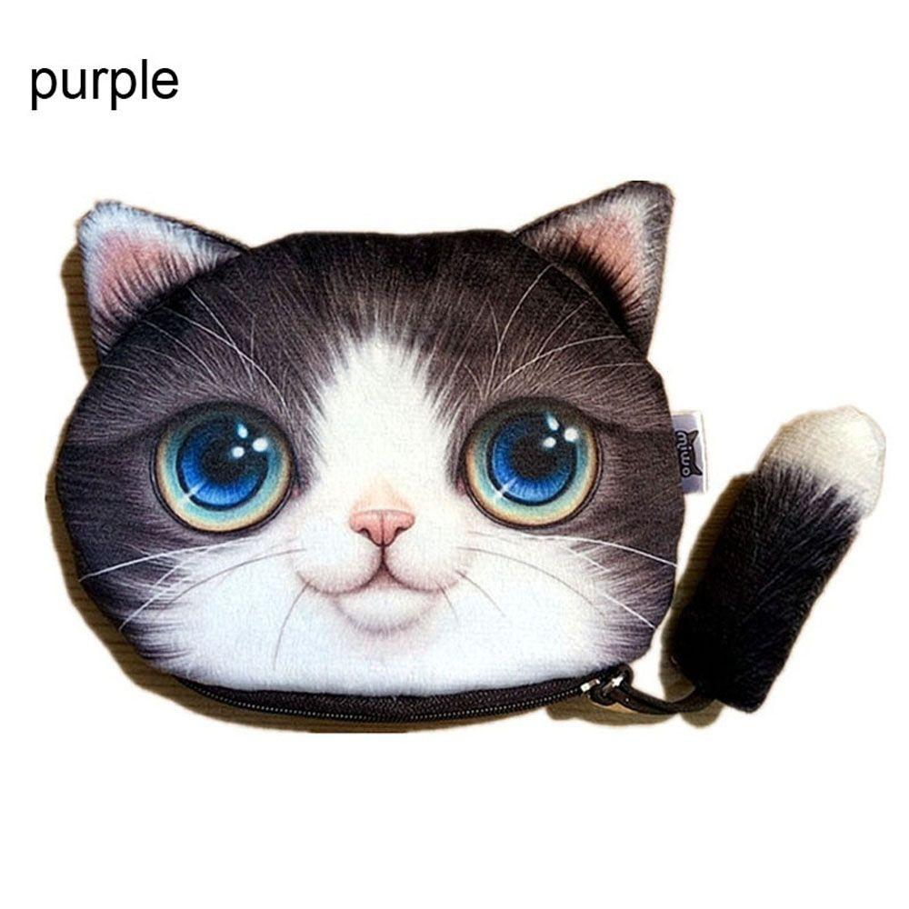 

Personalized Woman Coin Change Purse Coin Bag with Zipper Cartoon Cat Zero Wallet Big Face Small Tail Cat Cat Head Meow фіолетовий