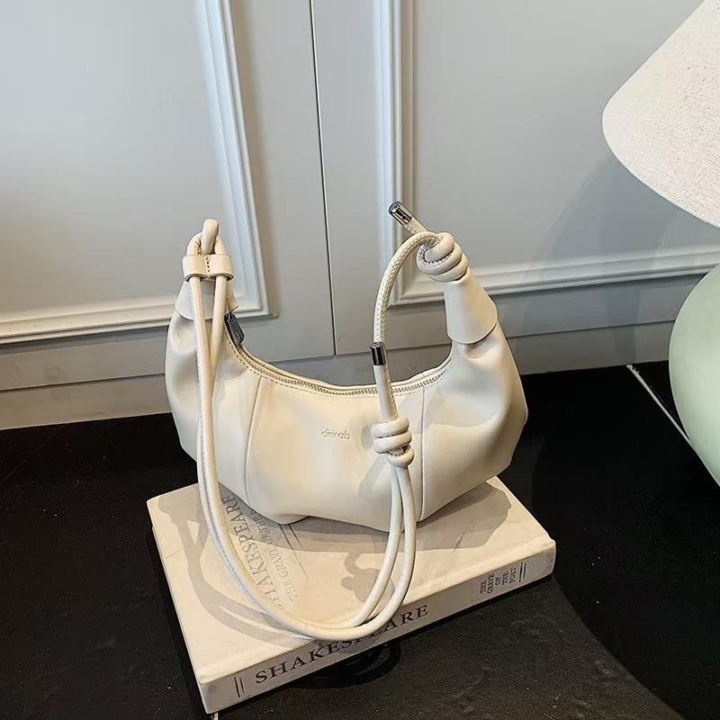 Bullhorn Shaped Underarm Bag Women's Solid Color Dumpling Handbag Zipper Shoulder Bag Knot Design Commute Dating Crossbody Bag
