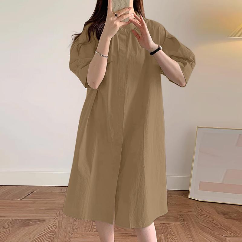 

ZANZEA Женское повседневное летнее платье свободного кроя с коротким рукавом и воротником-стойкой M