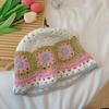 Japanese-style knitted hollow floral bucket hat for women, sweet and versatile for spring and summer, handmade large head circumference fisherman hat