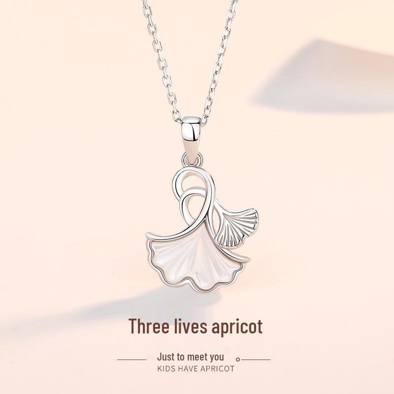 Tichia 999 Sterling Silver Apricot Shell Necklace: Women's Niche Design Clavicle Chain