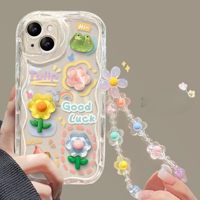 Tinka Apple 14PROMAX mobiliojo telefono dėklui IPhone 13 kreminis apvalkalas 12 gėlių trimačio lėlės grandinėlė nuo kritimo 16